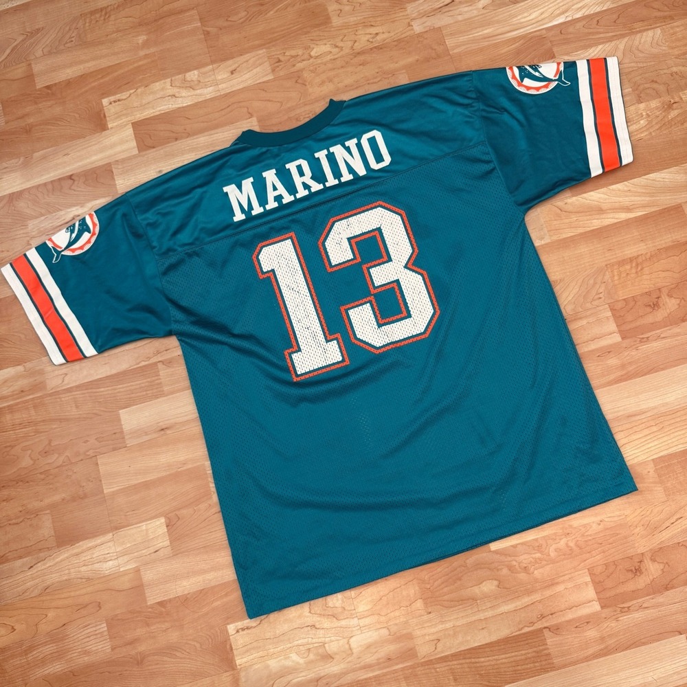 Vintage Logo Athletic Dan Marino Miami Dolphins Jersey XL NFL Teal Made in USA